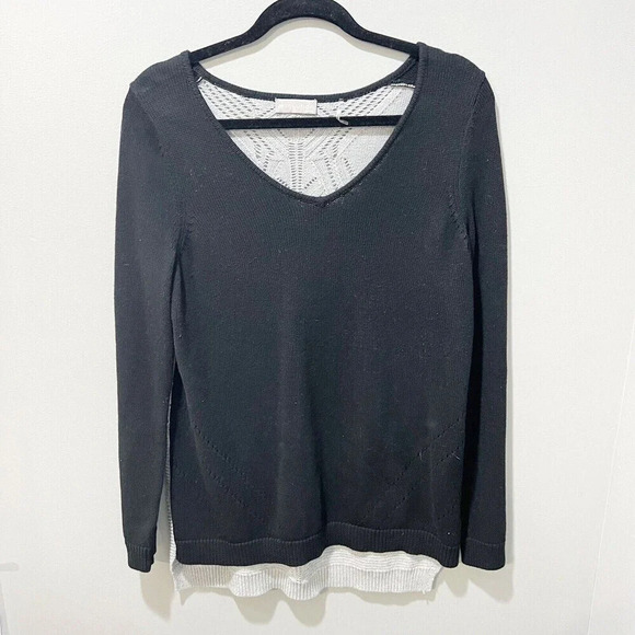 Evolution Cyrus Women’s Black Gray Sweater Medium Colorblock Chunky Knit Back - Picture 1 of 14